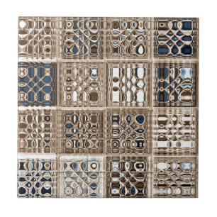 Slate Blue Brown Sari Mosaic Pattern Art Ceramic Tile
