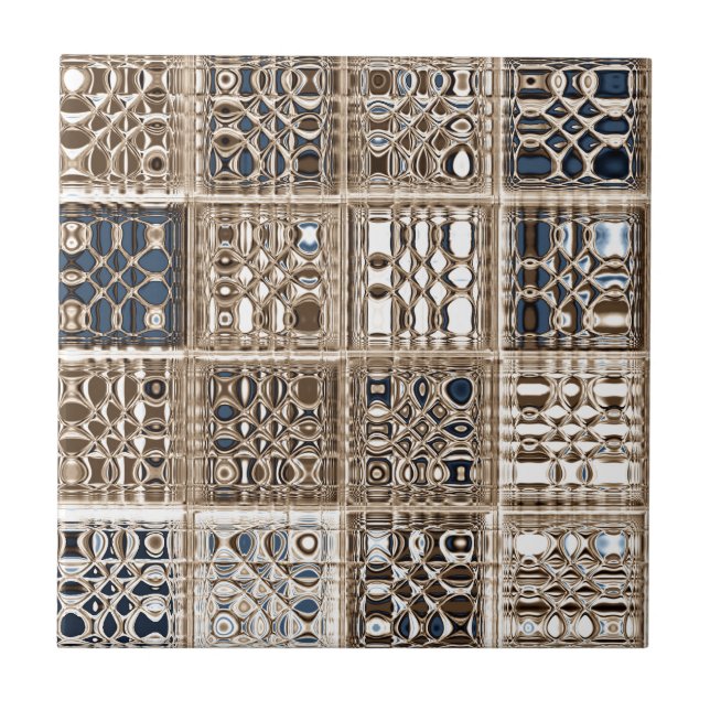 Slate Blue Brown Sari Mosaic Pattern Art Ceramic Tile (Front)