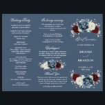 Slate Blue Burgundy Boho Wedding Tri-Fold Program<br><div class="desc">Slate,  Burgundy,  White ivory themed floral wedding tri fold program  featuring elegant bouquet of burgundy,  slate,  dusty blue,  ivory roses and peony flowers and dusty green eucalyptus leaves. Please contact me for any help in customization or if you need any other product</div>