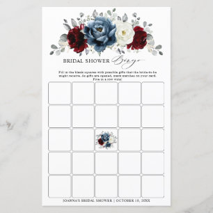 Slate Blue Burgundy Ivoty Boho Bridal Shower Bingo
