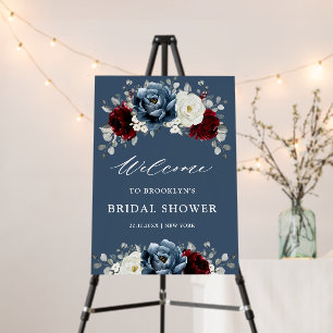 Slate Blue Burgundy White Bridal Shower Welcome Foam Board