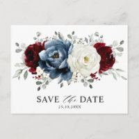 Slate Blue Burgundy White Ivory Boho Save the Date