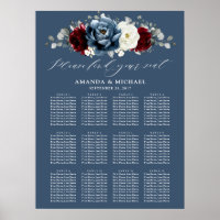 Slate Blue Burgundy White Ivory Boho Seating Chart