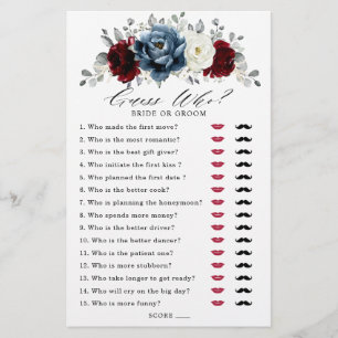 Slate Blue Burgundy White Ivory Bridal Shower Game
