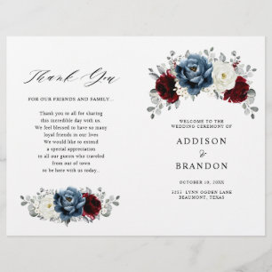 Slate Blue Burgundy White Ivory Floral Program
