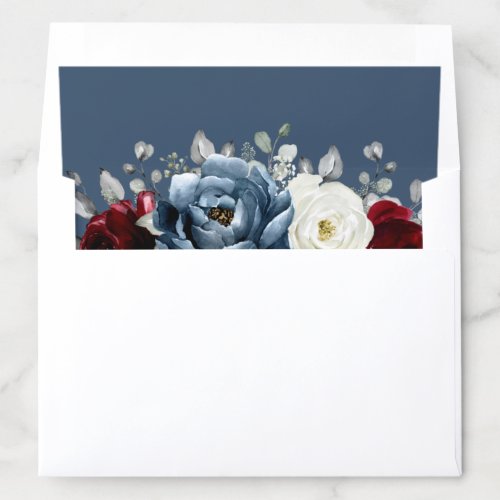 Slate Blue Burgundy White Ivory Floral Wedding  En Envelope Liner
