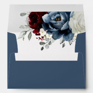 Slate Blue Burgundy White Ivory Floral Wedding  Envelope