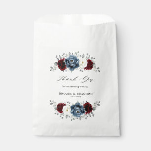 Slate Blue Burgundy White Ivory Floral Wedding Favor Bag