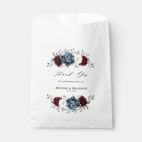 Slate Blue Burgundy White Ivory Floral Wedding  Favor Bag