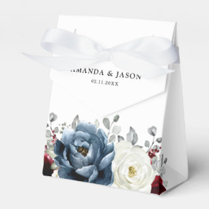 Slate Blue Burgundy White Ivory Floral Wedding Favor Boxes