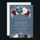 Slate Blue Burgundy White Ivory Floral Wedding  In Invitation<br><div class="desc">Slate,  Burgundy,  White ivory themed floral wedding Invitation featuring elegant bouquet of burgundy,  slate,  dusty blue,  ivory roses and peony flowers and dusty green eucalyptus leaves. Please contact me for any help in customization or if you need any other product</div>