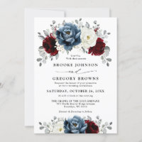 Slate Blue Burgundy White Ivory Floral Wedding