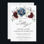 Slate Blue Burgundy White Ivory Floral Wedding  Invitation<br><div class="desc">Slate,  Burgundy,  White ivory themed floral wedding Invitation featuring elegant bouquet of burgundy,  slate,  dusty blue,  ivory roses and peony flowers and dusty green eucalyptus leaves. Please contact me for any help in customization or if you need any other product</div>