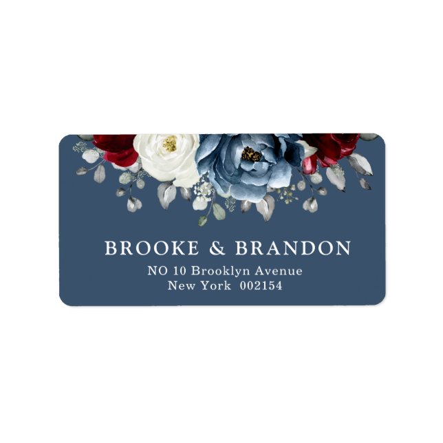 Slate Blue Burgundy White Ivory Floral Wedding  La Label (Front)