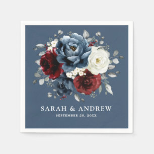 Slate Blue Burgundy White Ivory Floral Wedding Na Napkins