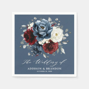 Slate Blue Burgundy White Ivory Floral Wedding Na Napkins