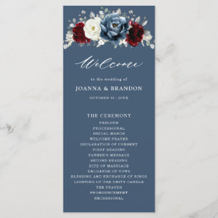 Slate Blue Burgundy White Ivory Floral Wedding Pr Program