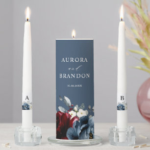 Slate Blue Burgundy White Ivory Floral Wedding Un Unity Candle Set
