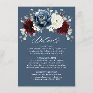 Slate Blue Burgundy White Ivory Wedding Details Enclosure Card