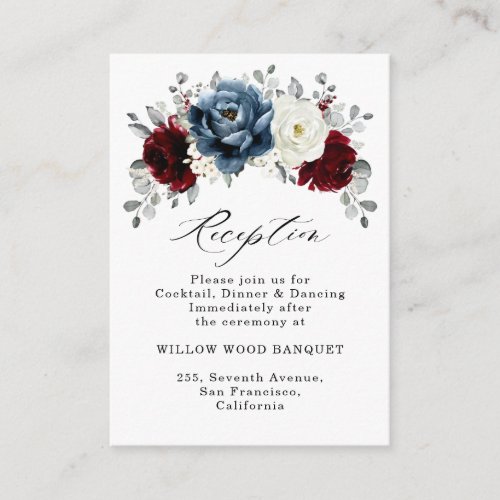 Slate Blue Burgundy White Ivory Wedding Reception Enclosure Card