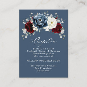 Slate Blue Burgundy White Ivory Wedding Reception Enclosure Card