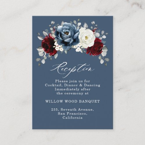 Slate Blue Burgundy White Ivory Wedding Reception  Enclosure Card