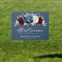 Slate Blue Burgundy White Ivory Wedding Welcome