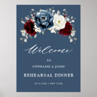 Slate Blue Burgundy White Rehearsal Dinner Welcome