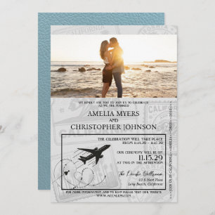 Slate Blue California Passport Wedding Invitation