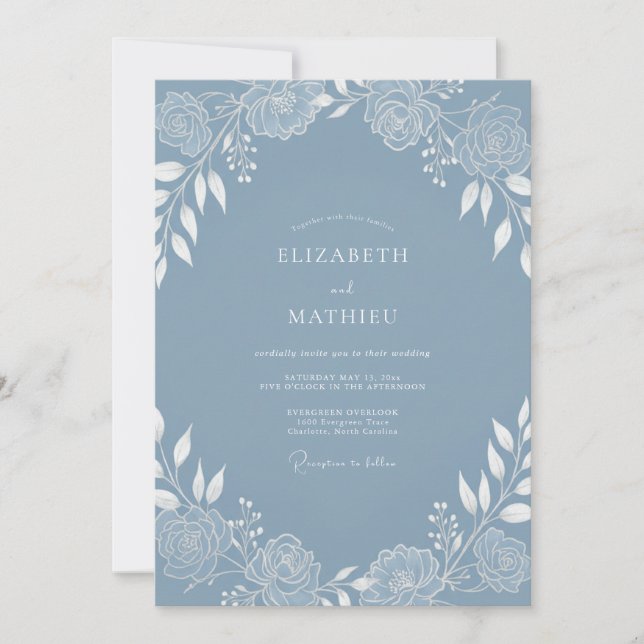 Slate Blue Captivating Winter Wedding Invitation (Front)