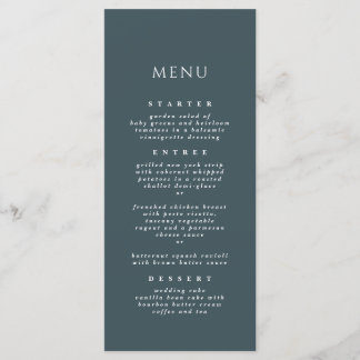 Slate Blue Chic Elegant Modern Dinner Wedding Menu