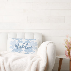 Slate Blue Chinoiserie Cloud Name Lumbar Pillow