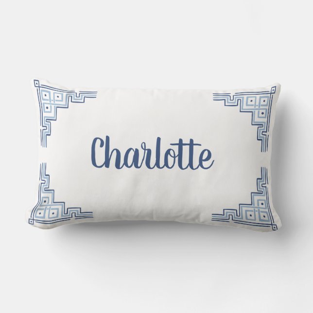 Slate Blue Chinoiserie Name Lumbar Pillow (Front)