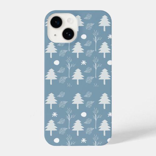 Slate Blue Christmas Trees Beautiful Winter Leaf iPhone 14 Case
