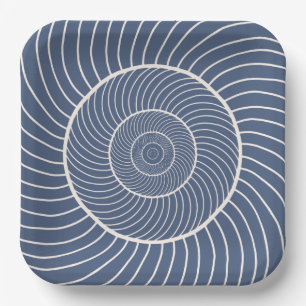 Slate blue cream spiral snail fibonacci paper plat plates