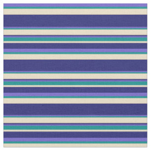 Slate Blue, Dark Cyan, Tan & Midnight Blue Stripes Fabric