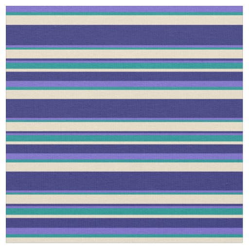 Slate Blue, Dark Cyan, Tan & Midnight Blue Stripes Fabric