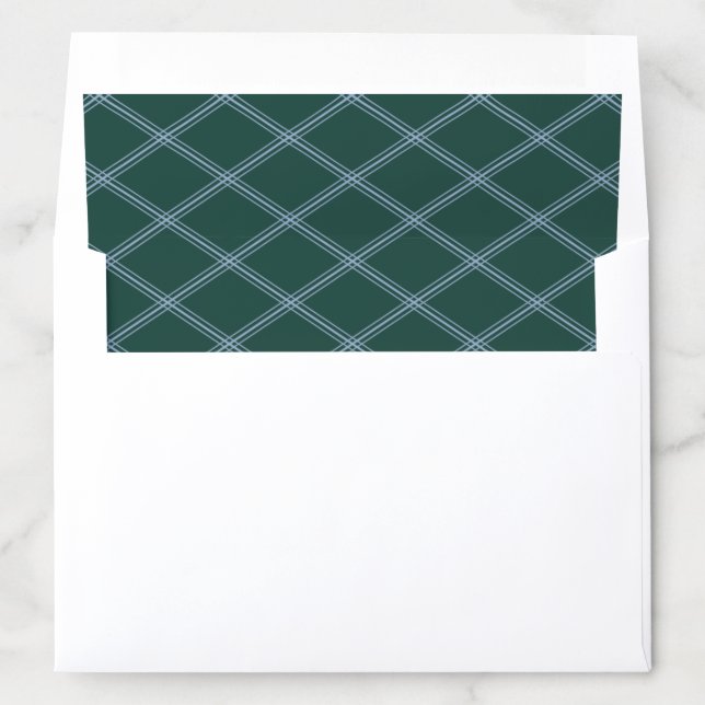 Slate Blue Diamond Line Art on Forest Green Envelope Liner (In Envelope)