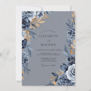 Slate Blue Distinguished Winter Wedding Invitation