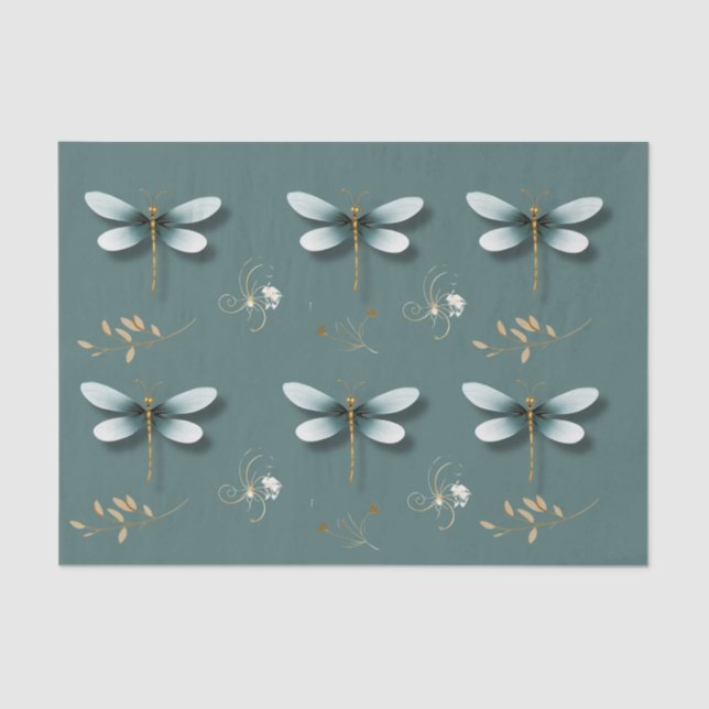 Slate Blue Dragonflies with Wheat Tissue Paper (Front)