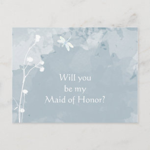 Slate Blue Dragonfly Maid of Honor Flowers Wedding Invitation Postcard