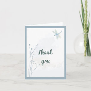 Slate Blue Dragonfly Simple Greenery Thank You Invitation