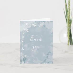 Slate Blue Dragonfly Simple Greenery Thank You Invitation
