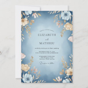 Slate Blue Dreamy Botanical Wedding Invitation