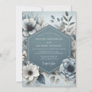 Slate Blue Dreamy Floral Wedding Invitation