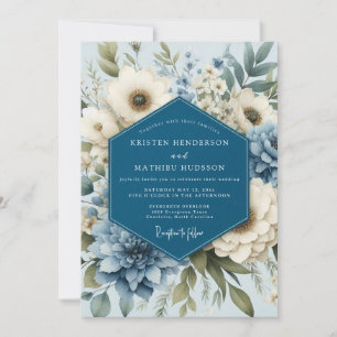 Slate Blue Elegant Anemone Wedding Invitation