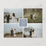 Slate Blue Elegant Photo Collage Merry & Married Postcard<br><div class="desc">Wedding Christmas card with room for four of your wedding photos. Merry & Married written against slate blue with a lovely illustration of a leafy twig. Add your own photos,  and on the back,  a personal note.</div>