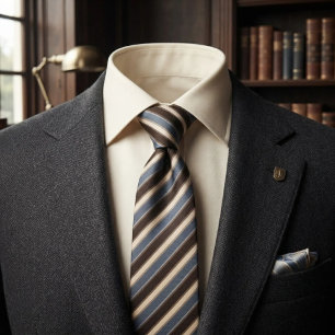 Slate Blue Espresso Cream Stripe Neck Tie