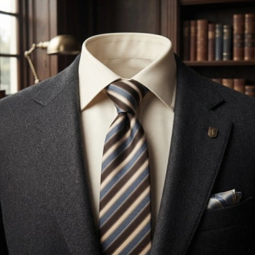 Slate Blue Espresso Cream Stripe Neck Tie