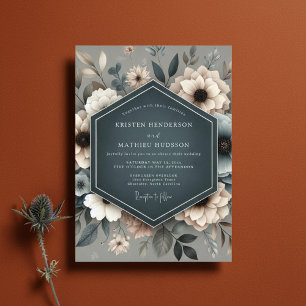 Slate Blue Ethereal Bloom Wedding Invitation